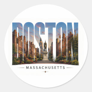 💙 Boston Skyline Modern City Style 💙 Classic Round Sticker