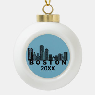Boston Skyline Silhouette  Ceramic Ball Christmas Ornament
