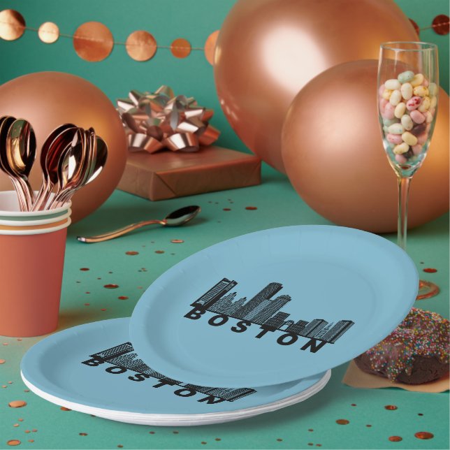 Boston Skyline Silhouette  Paper Plate (Multi)