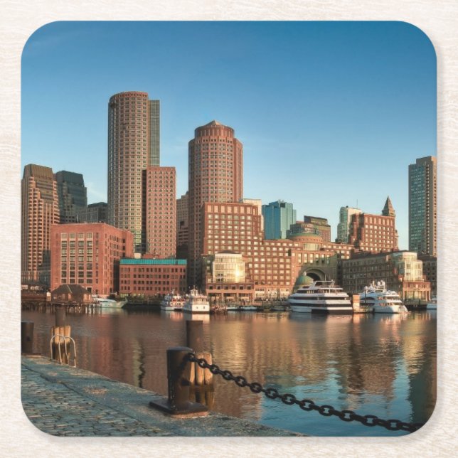 Boston skyline square paper coaster (Front)