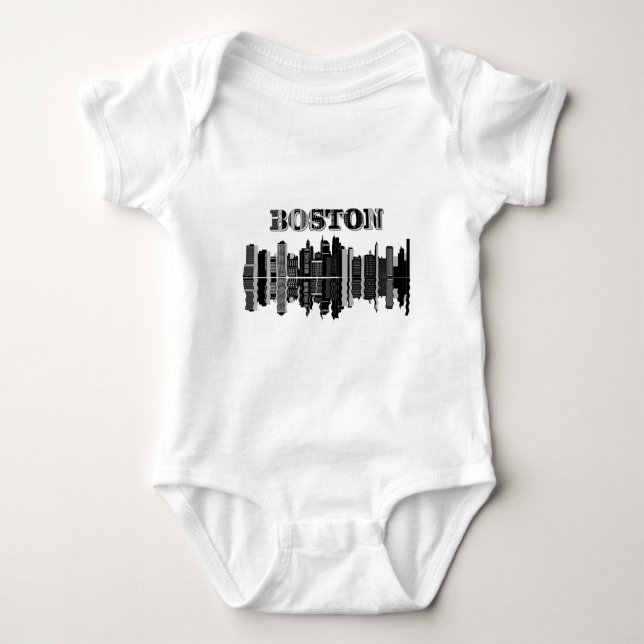 Boston Skyline Typography Baby Bodysuit (Front)