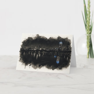 Boston Skyline Watercolor Night Greeting Card