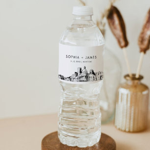 Boston Skyline Wedding Water Bottle Label