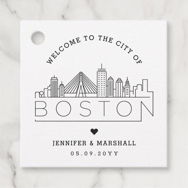 Boston Skyline | Wedding Welcome Favour Tags (Front)
