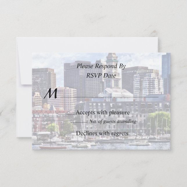 Boston Skyline With Custom House Tower RSVP Card (Front)
