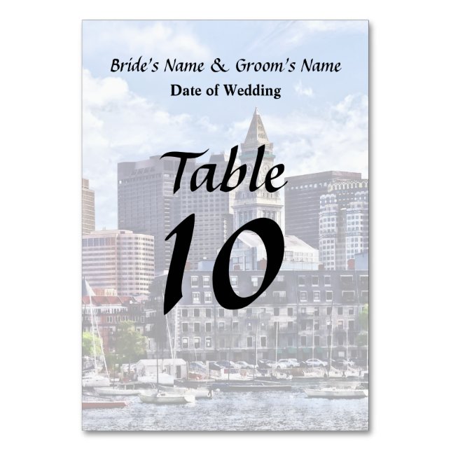 Boston Skyline With Custom House Tower Table Number (Back)