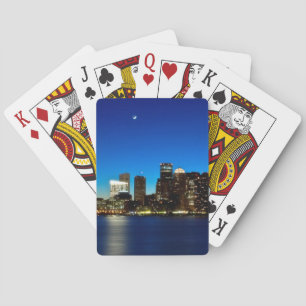 Boston skyline with moon playing cards