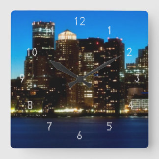 Boston skyline with moon square wall clock