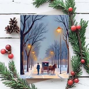 Boston Snowfall Vintage Watercolor Holiday Postcard