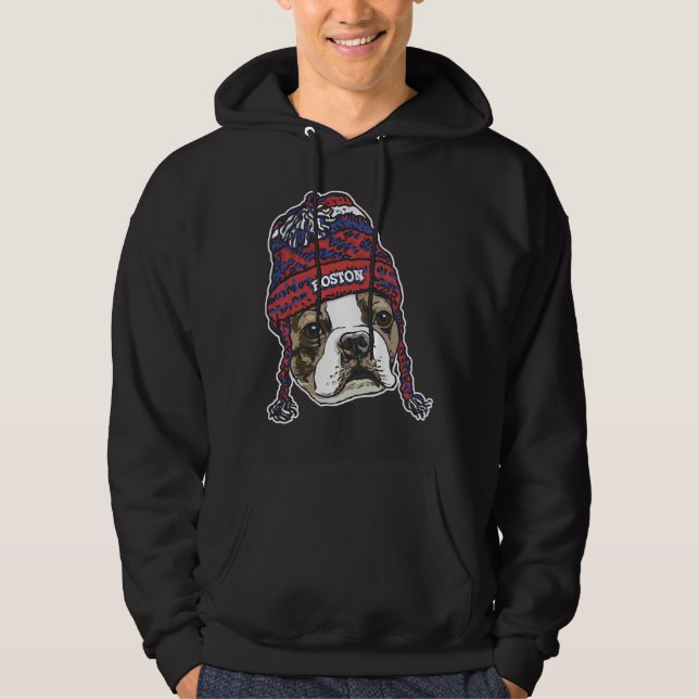 Boston Sports Terrier Red Beanie Hoodie (Front)