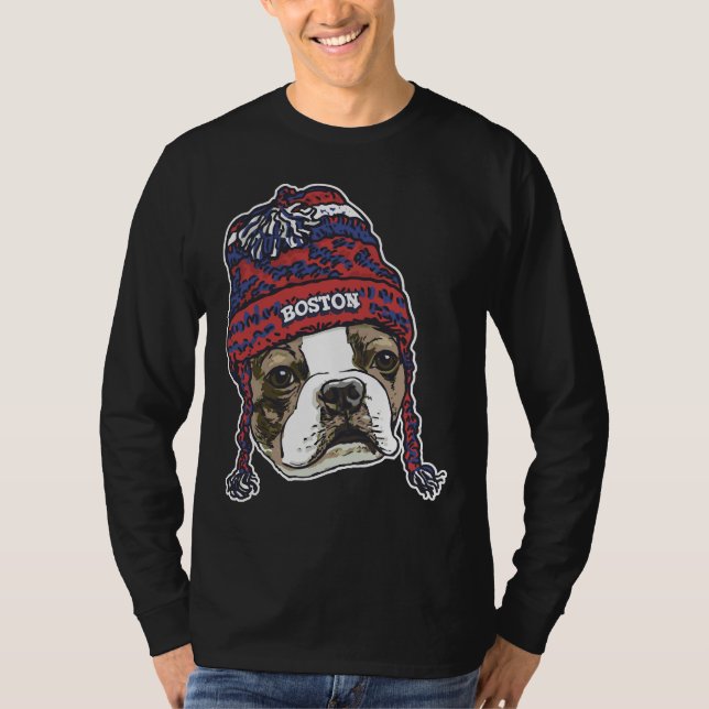 Boston Sports Terrier Red Beanie T-Shirt (Front)
