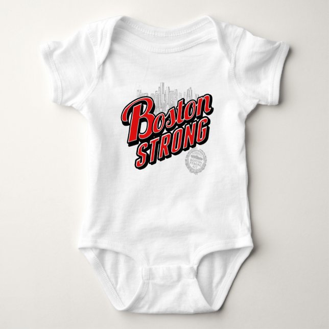 Boston Strong in red and blue decor Baby Bodysuit (Front)