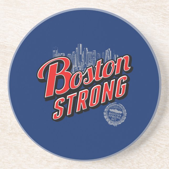 Boston Strong in red and blue decor Coaster (Front)