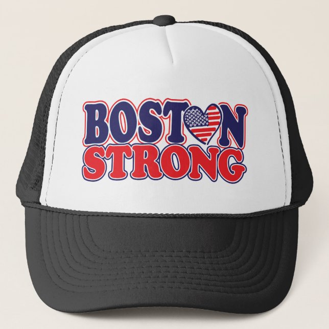 Boston Strong With Amricah Heart Trucker Hat (Front)