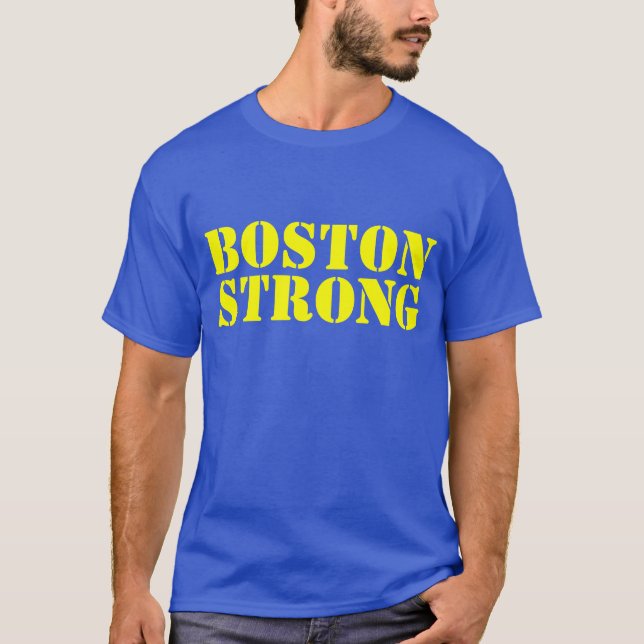 BOSTON STRONG Yellow And Blue Stencil T-shirt (Front)