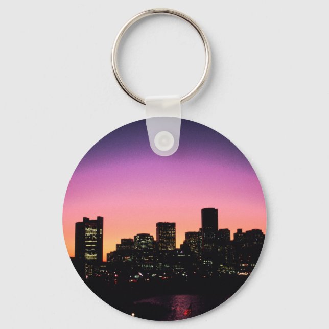 Boston Sunset Skyline From The Harbour .png Key Ring (Front)