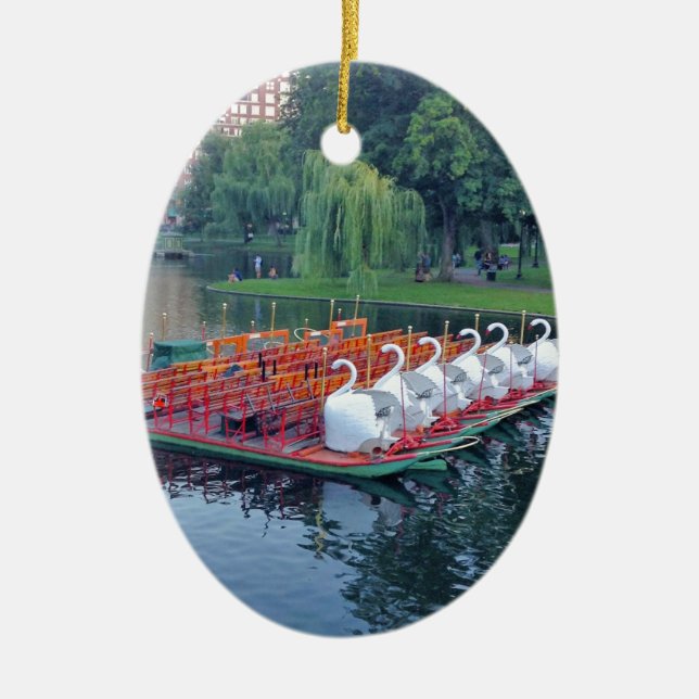 Boston Swan Boats Ceramic Tree Decoration (Front)