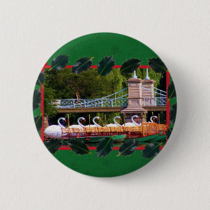 Boston Swan Boats for the Holidays 6 Cm Round Badge