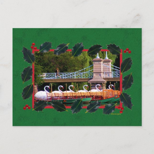 Boston Swan Boats for the Holidays Holiday Postcard (Front)