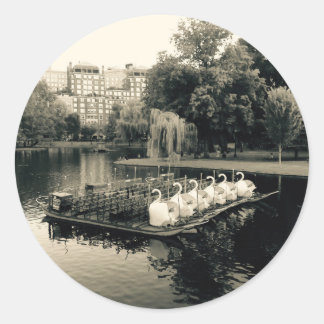 Boston Swan Boats In Black and White Classic Round Sticker