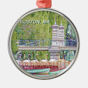 Boston Swan Boats in Pencil and Ink Filter Metal Tree Decoration