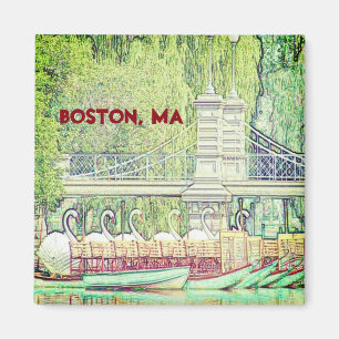 Boston Swan Boats in Pencil and Ink  Magnet