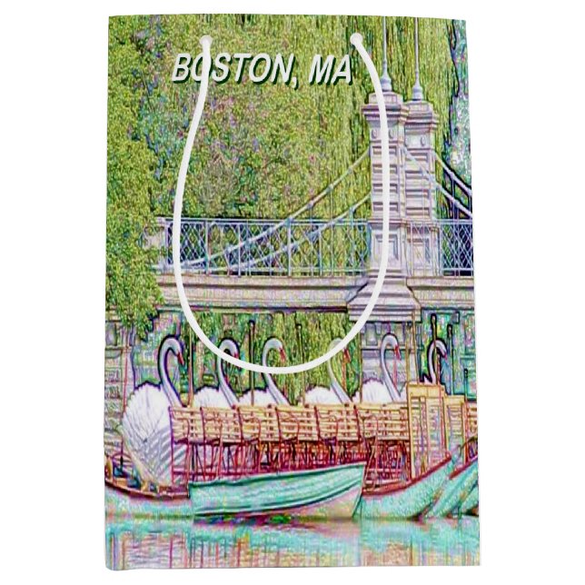 Boston Swan Boats Pencil and Ink Medium Gift Bag (Front)