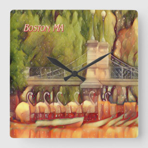 Boston Swan Boats Summer Filter Square Wall Clock