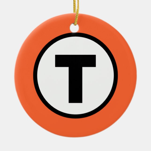 Boston T Orange Line Ceramic Tree Decoration (Front)