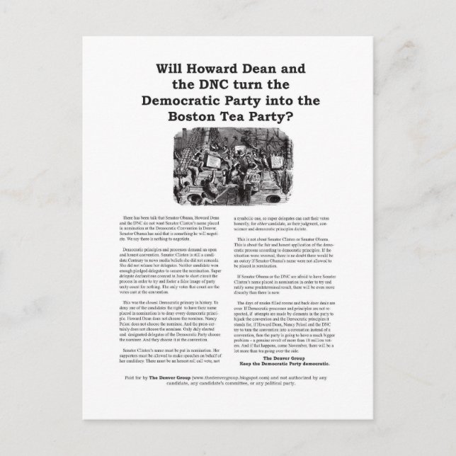 Boston Tea Party postcard- version 2 Postcard (Front)