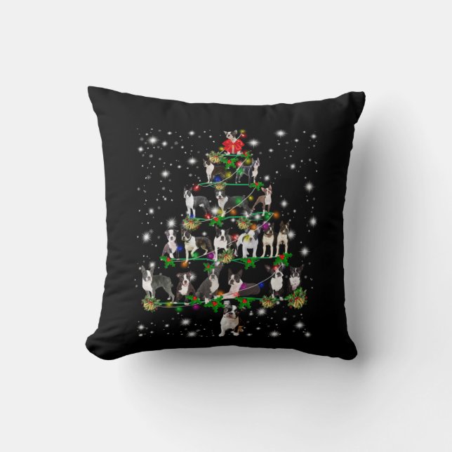 Boston Terrie Christmas Tree Covered By Flashlight Cushion (Front)