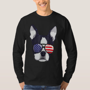 Boston Terrier 4th Of July American Sunglass Boys  T-Shirt