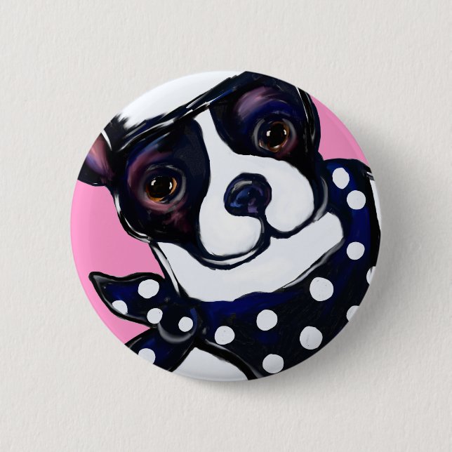 BOSTON TERRIER 6 CM ROUND BADGE (Front)