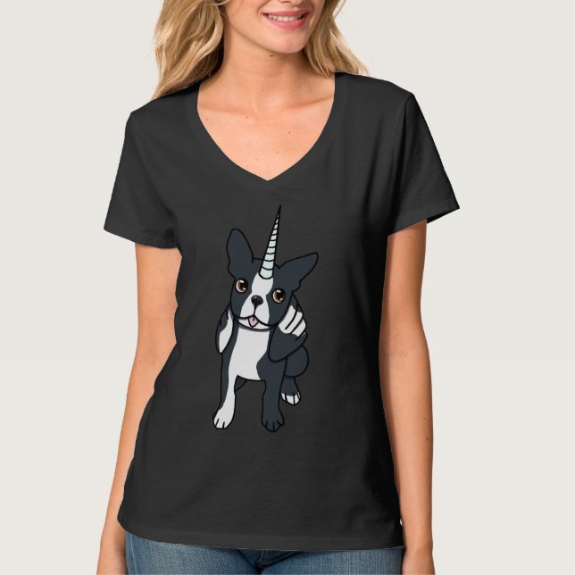 Boston Terrier Alicorn Canines And Felines T-Shirt (Front)
