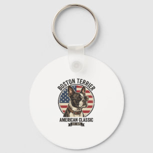 Boston Terrier American Classic Dog Flag Sunglasse Key Ring