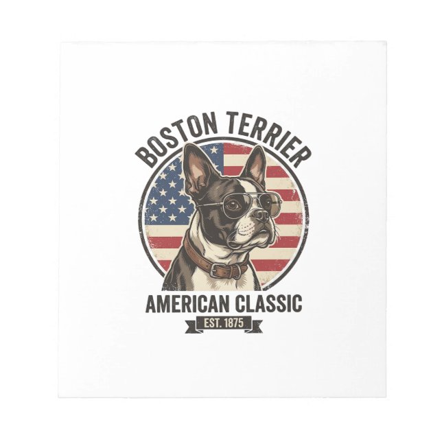 Boston Terrier American Classic Dog Flag Sunglasse Notepad (Front)