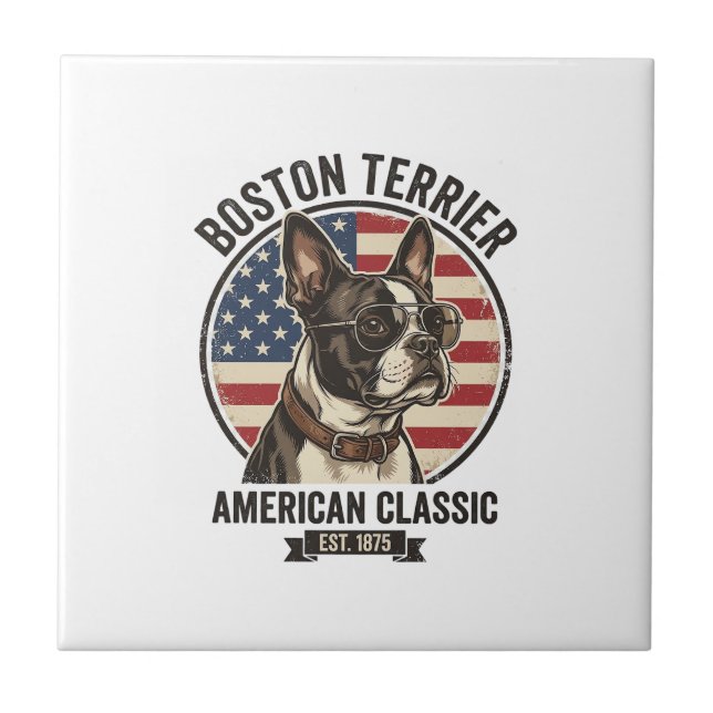 Boston Terrier American Classic Dog Flag Sunglasse Tile (Front)