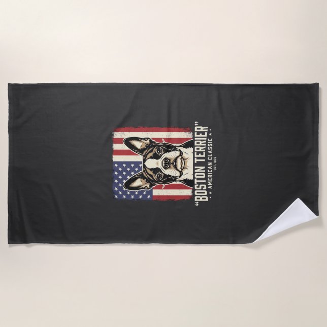 Boston Terrier American Classic Flag Beach Towel (Front)