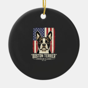 Boston Terrier American Classic Flag Ceramic Tree Decoration
