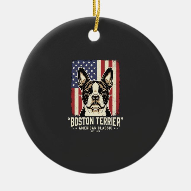 Boston Terrier American Classic Flag Ceramic Tree Decoration (Front)