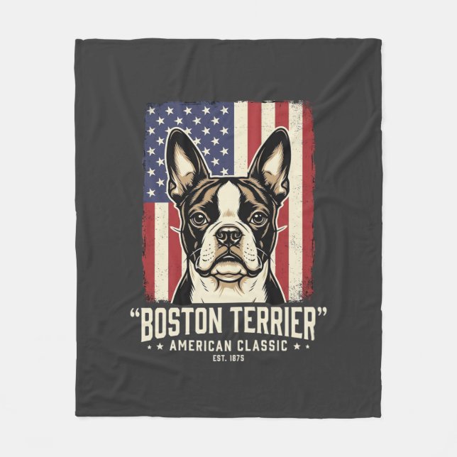 Boston Terrier American Classic Flag Fleece Blanket (Front)