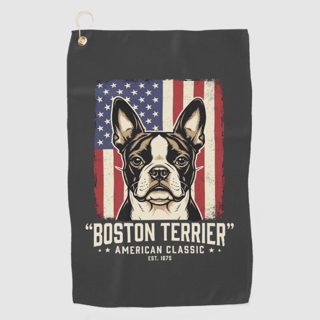Boston Terrier American Classic Flag Golf Towel (Front)