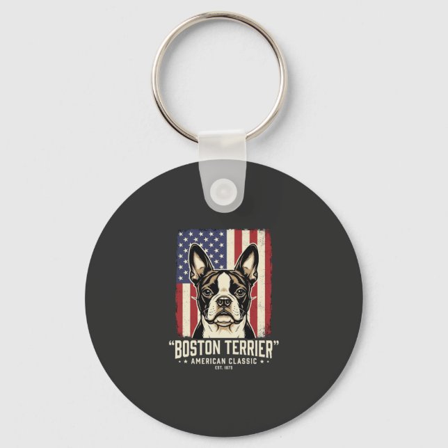 Boston Terrier American Classic Flag Key Ring (Front)