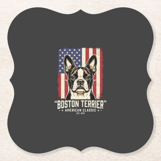 Boston Terrier American Classic Flag Paper Coaster (Front)