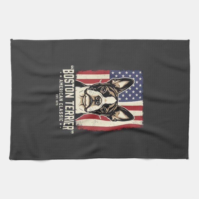 Boston Terrier American Classic Flag Tea Towel (Horizontal)