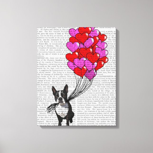 Boston Terrier And Balloons Canvas Print (Front)