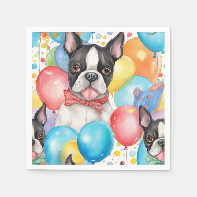 Boston Terrier And Balloons Napkin (Front)