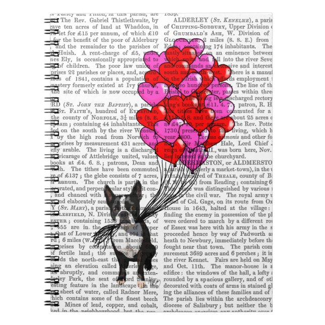 Boston Terrier And Balloons Spiral Notebook (Front)