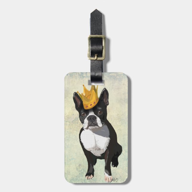 Boston Terrier and Crown Luggage Tag (Front Vertical)