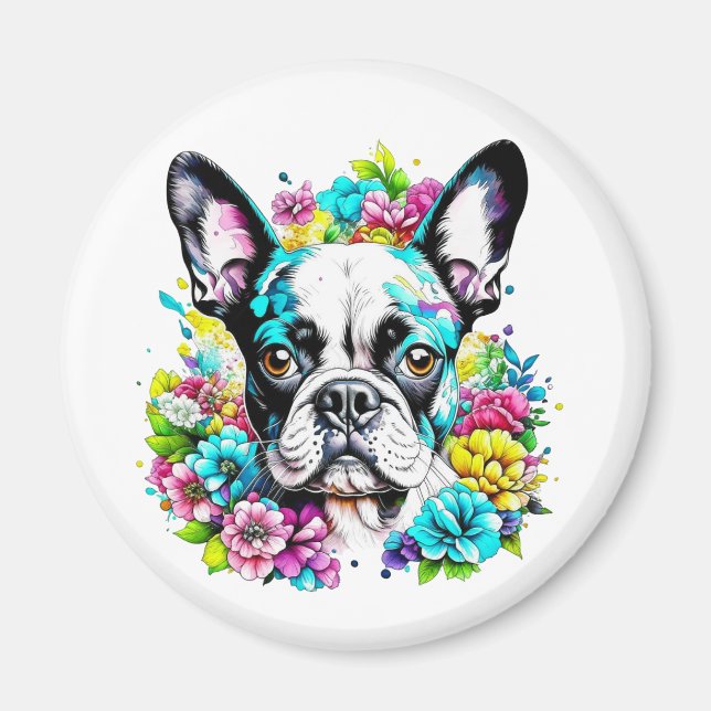 Boston Terrier and Flowers Magnet (Front)